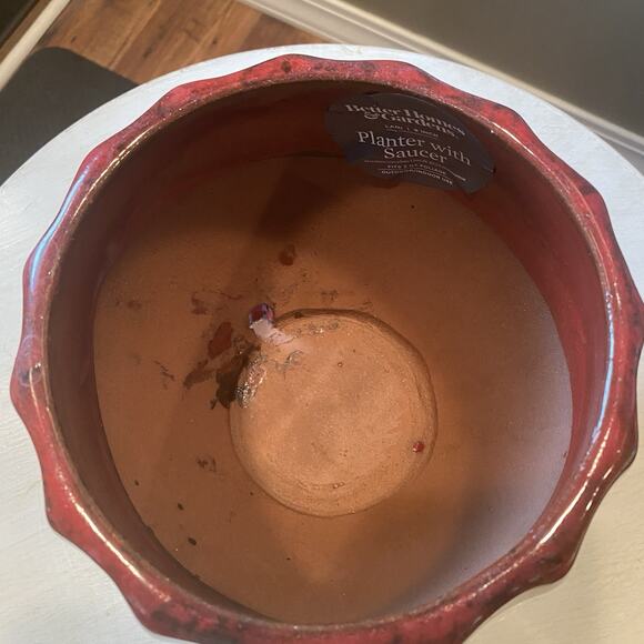 8" Better Homes And Gardens Pottery Brown Glazed Ceramic Planter With Water Tray - Picture 4 of 7